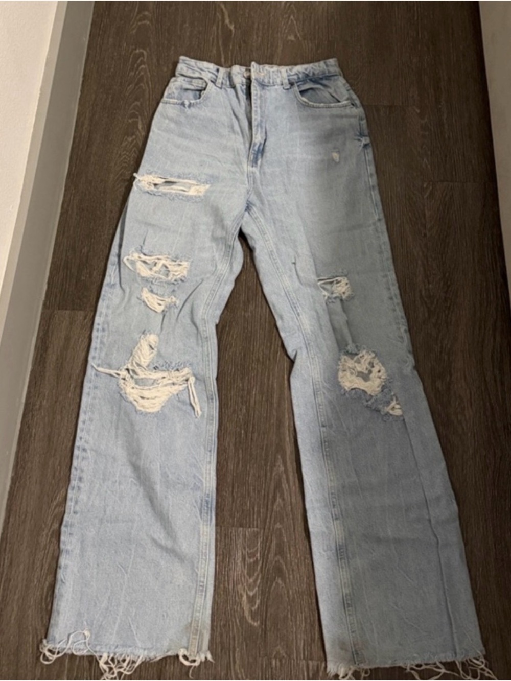Zara Light Blue Distressed Boyfriend Jeans
